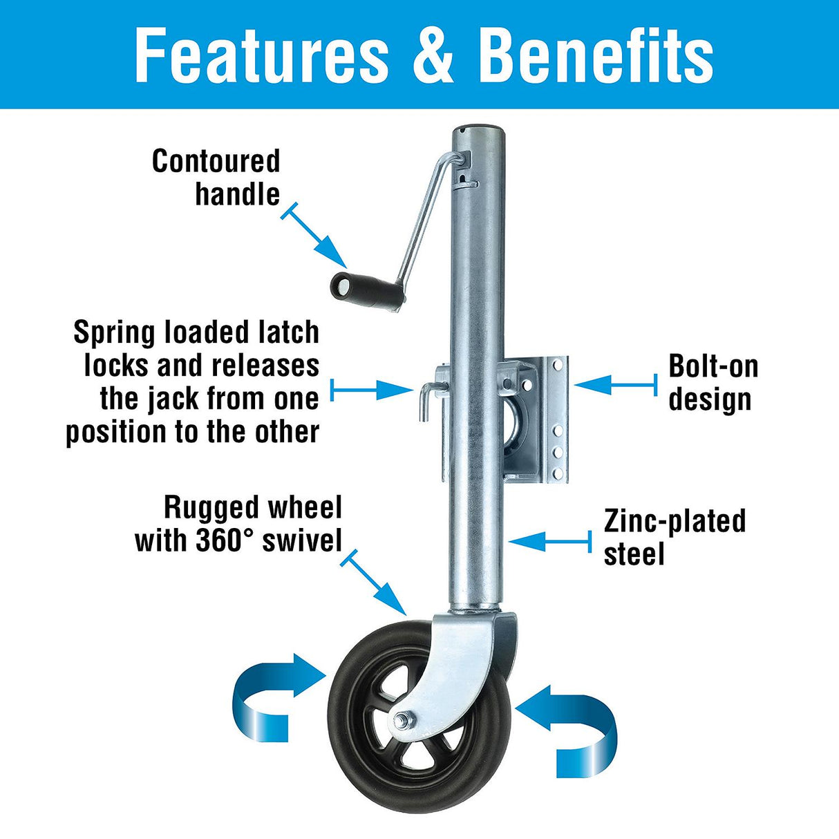 Seachoice Fold Up Trailer Jack, 22-7/8 In., Max Lift 1500 Lbs.