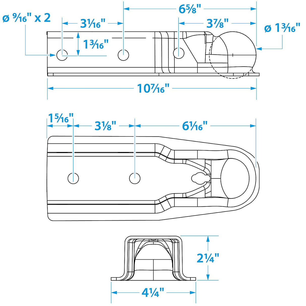 Seachoice Trailer Coupler, 2-1/2 in. Straight Tongue, 2 in. Ball