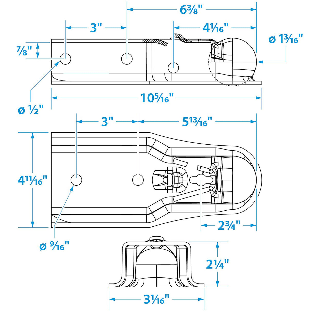 Seachoice Trailer Coupler, 3 in. Straight Tongue, 2 in. Ball