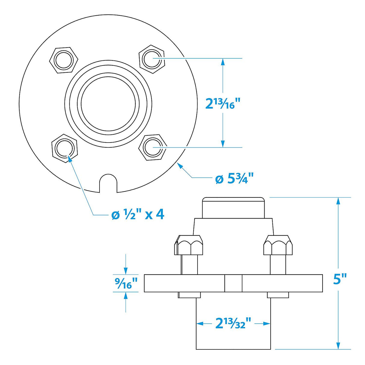 Seachoice 53021 Trailer Wheel Hub, 1 In. Axle, 4 Lug, Galvanized, Pregreased