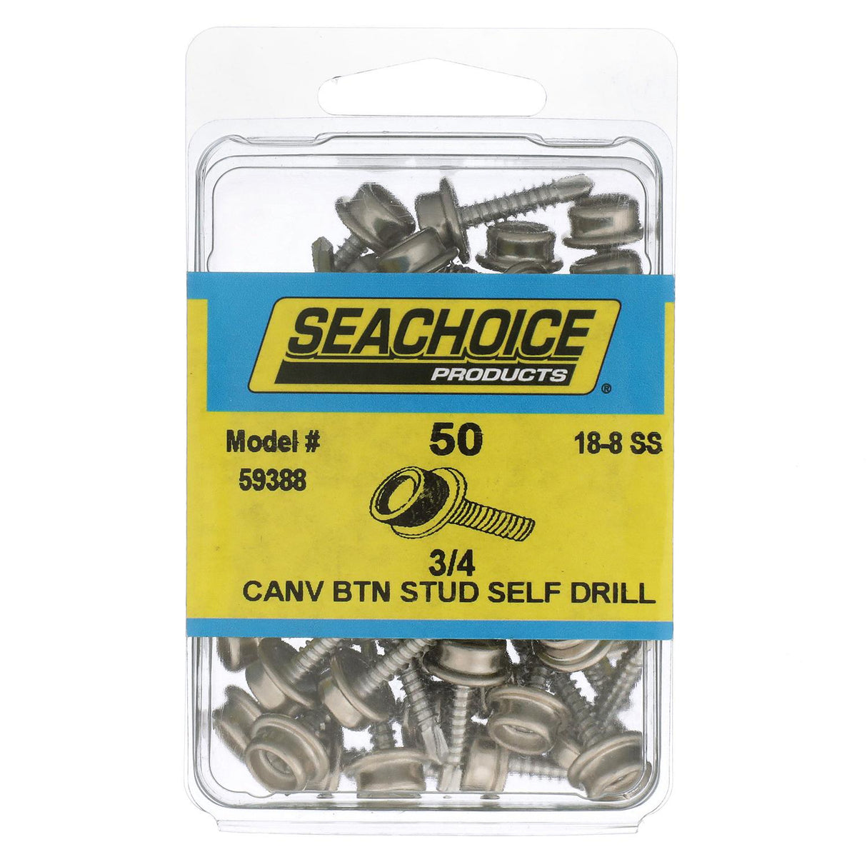 Seachoice Button Stud w/ Self Drilling 8 In. X 3/4 In. Stainless Steel Screw, Pack of 50