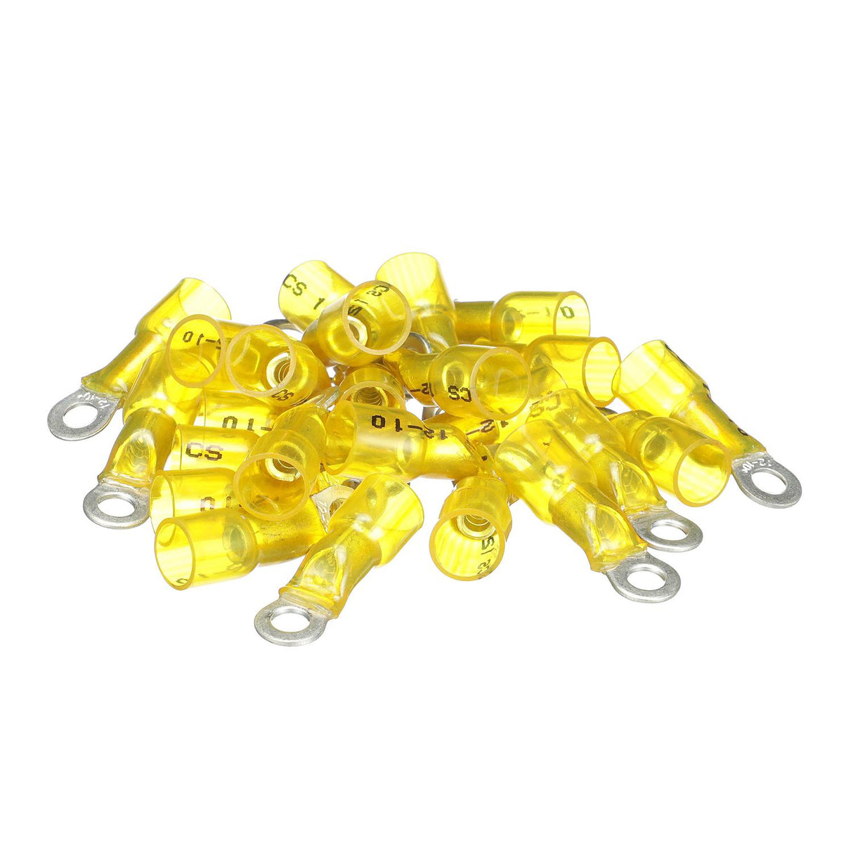 Seachoice Marine Grade Heat-Shrinkable Ring Terminal, Fits #10 Stud, 12-10 Wire Range, Yellow, Pack of 25