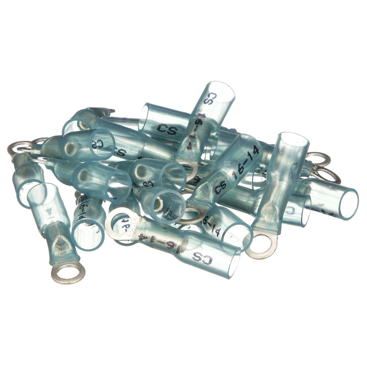 Seachoice Marine Grade Heat-Shrinkable Ring Terminal, Fits #10 Stud, 16-14 Wire Range, Blue, Pack of 25
