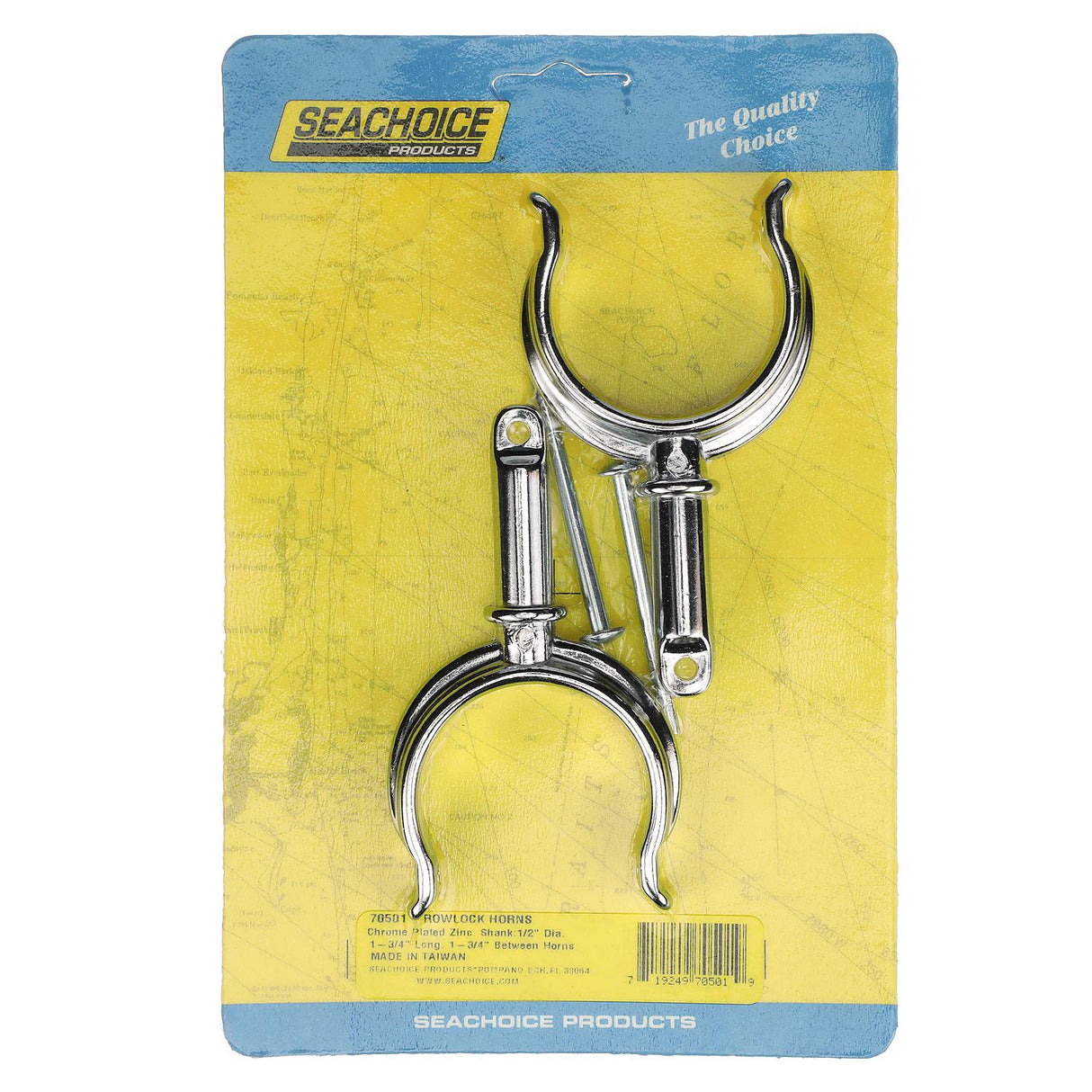 Seachoice Top-Mount Rowlock Horns Set, Chrome-Plated Zinc, Includes 2 Rowlocks w/ Locking Pins