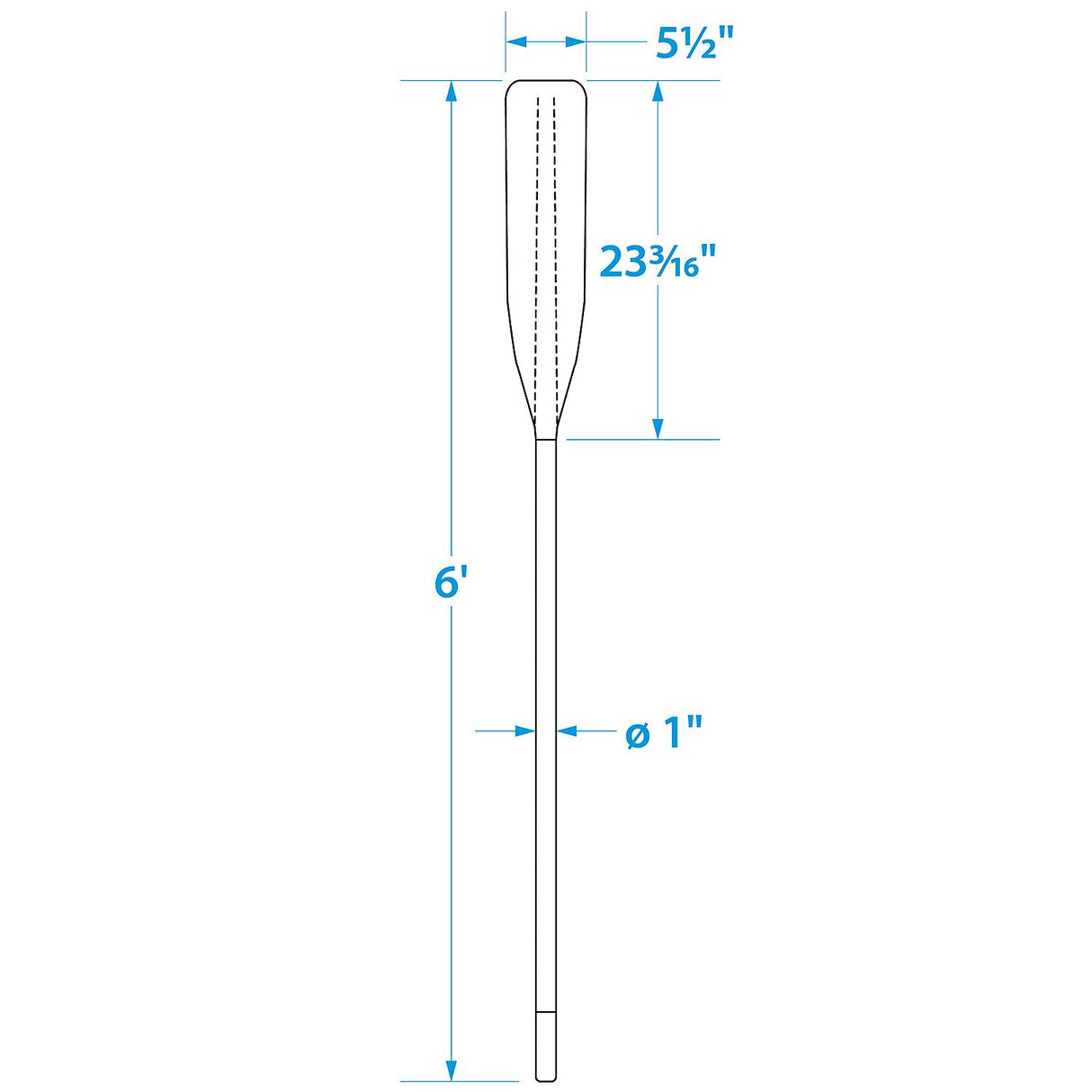 Seachoice 6 Ft. Synthetic Paddle, 1-3/8 in. Diameter Anodized Aluminum Shaft, 23-1/4 in. X 5-1/2 in. Blade, Blue