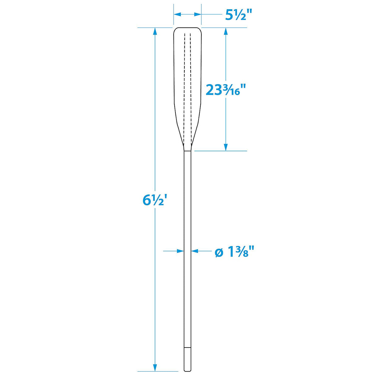Seachoice 6.5 Ft. Synthetic Paddle, 1-3/8 in. Diameter Anodized Aluminum Shaft, 23-1/4 in. X 5-1/2 in. Blade, Blue