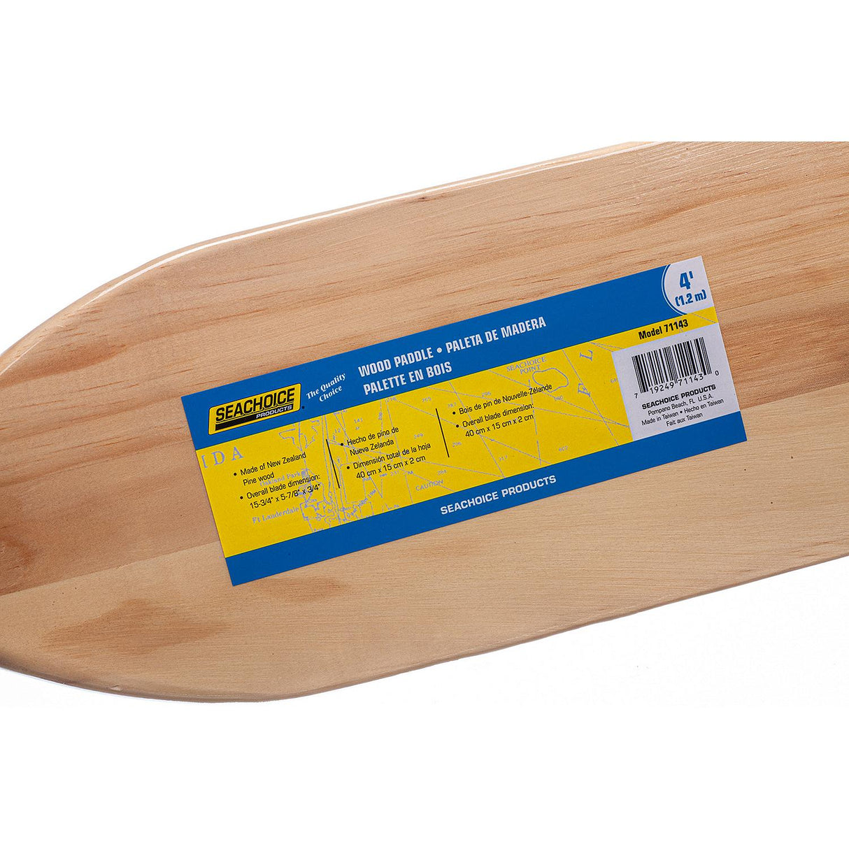 Seachoice 71143 4 Ft. Wood Paddle, New Zealand Pine Construction, 15-3/4 In. X 5-7/8 In. Blade, Wide Top Hand Grip, Clear Finish