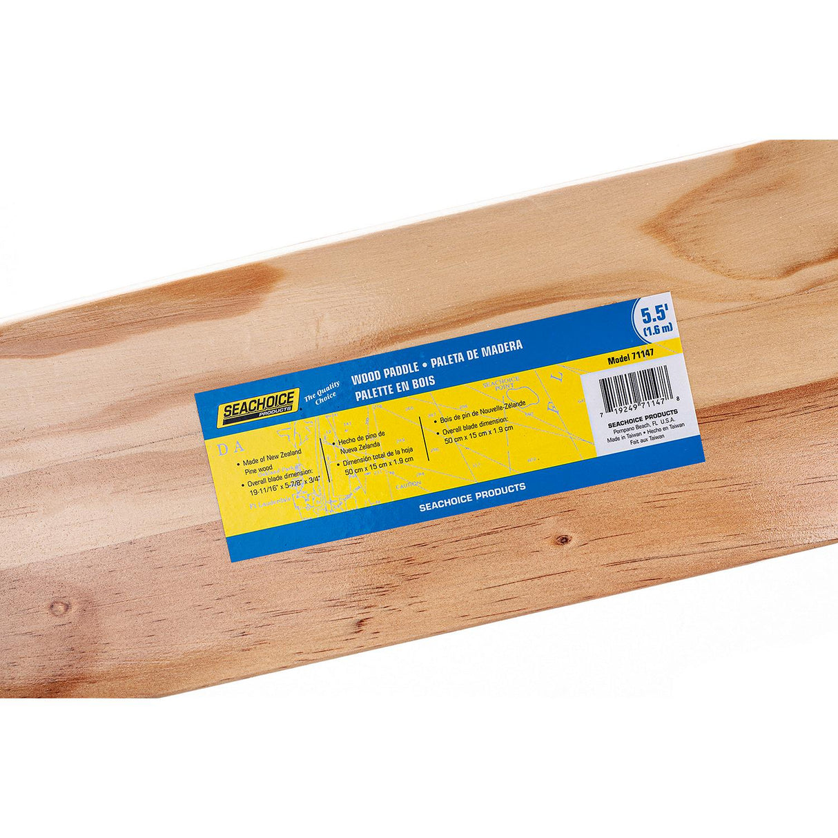 Seachoice 71147 5.5 Ft. Wood Paddle, New Zealand Pine Construction, 19-11/16 In. X 5-7/8 In. Blade, Wide Top Hand Grip, Clear Finish