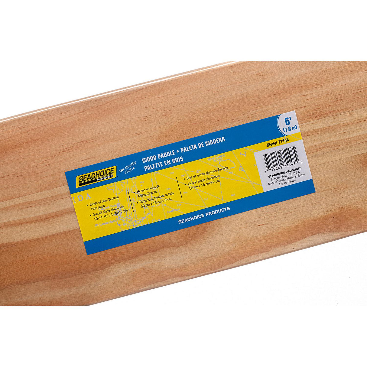 Seachoice 71148 6 Ft. Wood Paddle, New Zealand Pine Construction, 19-11/16 In. X 5-7/8 In. Blade, Wide Top Hand Grip, Clear Finish