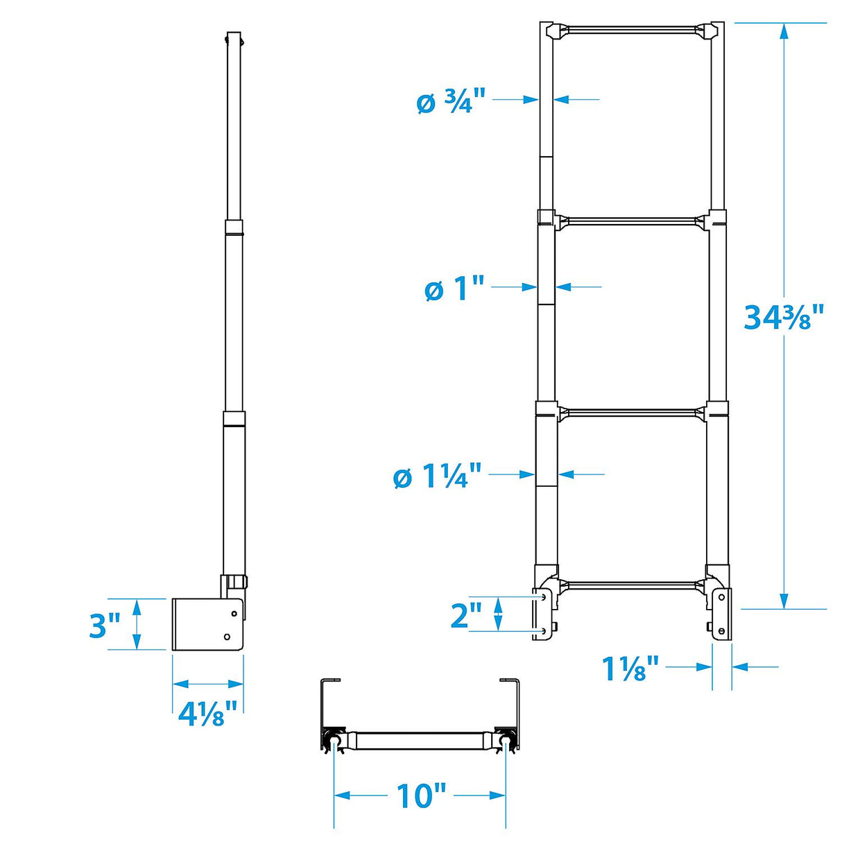 Seachoice Telescoping Transom Mount Ladder, Stainless Steel, 4 Steps, 300 Lb. Capacity