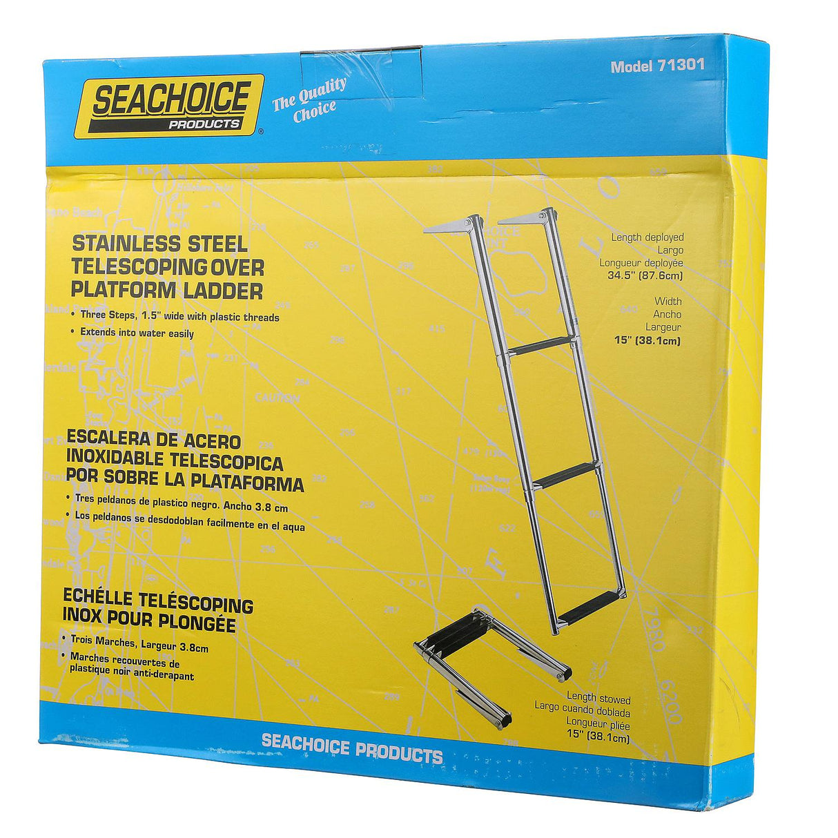 Seachoice 71301 Top Mount Telescoping Ladder for Universal Swim Platform, Stainless Steel Tubing, 3 Step, Ladder Only