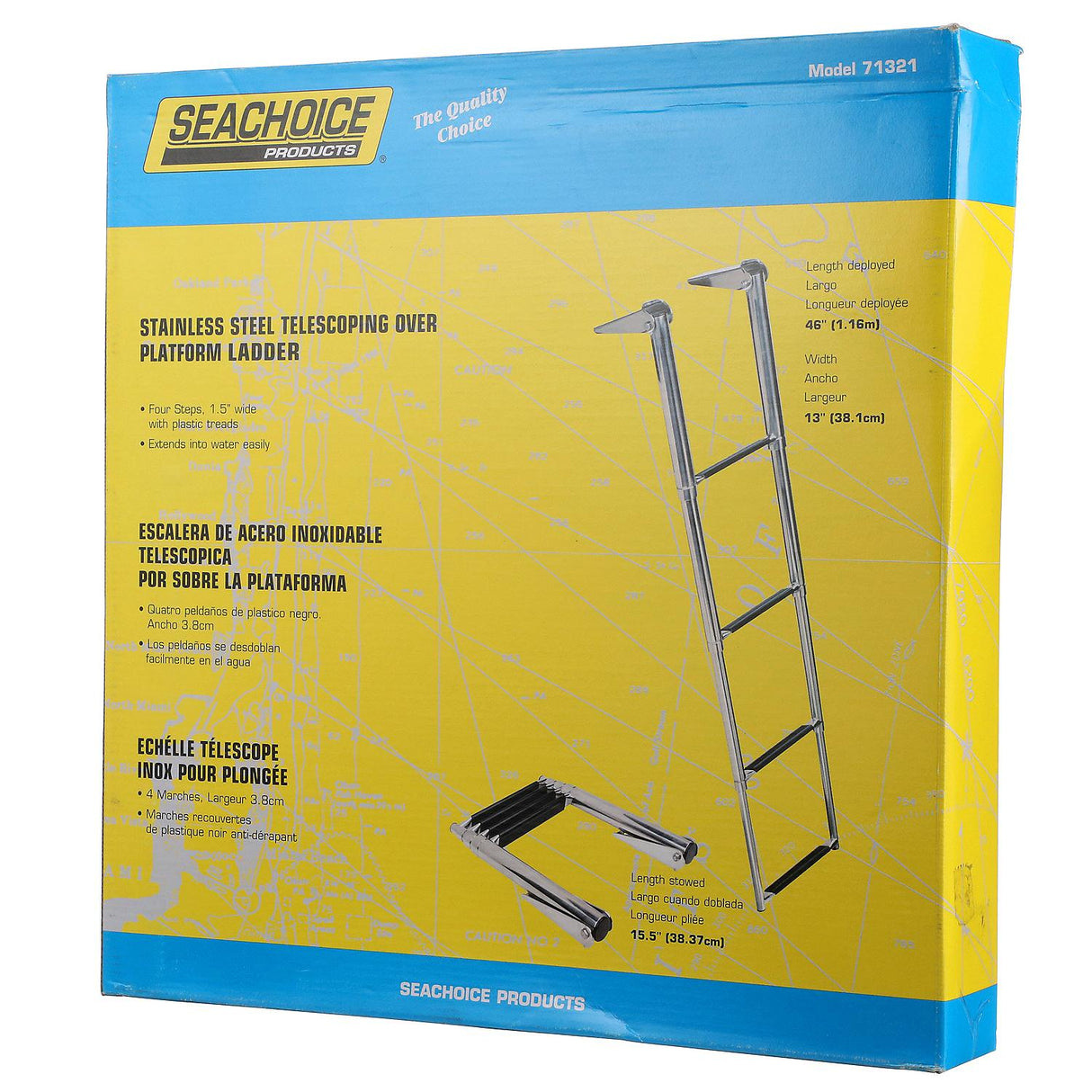 Seachoice 71321 Top Mount Telescoping Ladder for Universal Swim Platform, Stainless Steel Tubing, 4 Step, Ladder Only