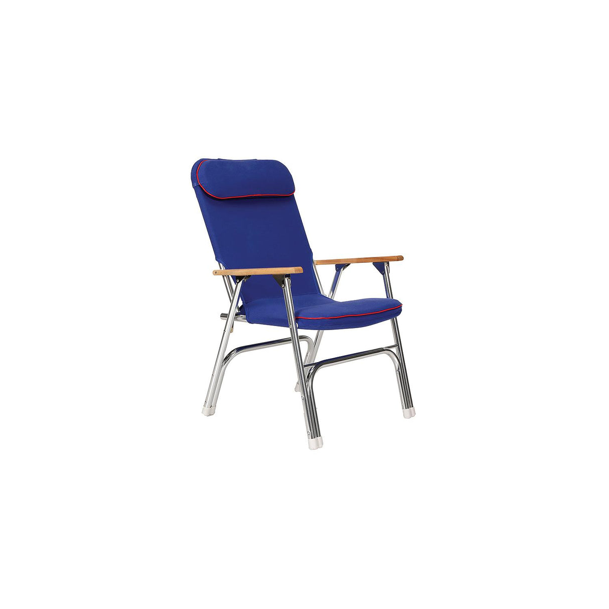 Seachoice High-Back Canvas Folding Chair, Blue w/ Red Trim, Folds For Easy Storage