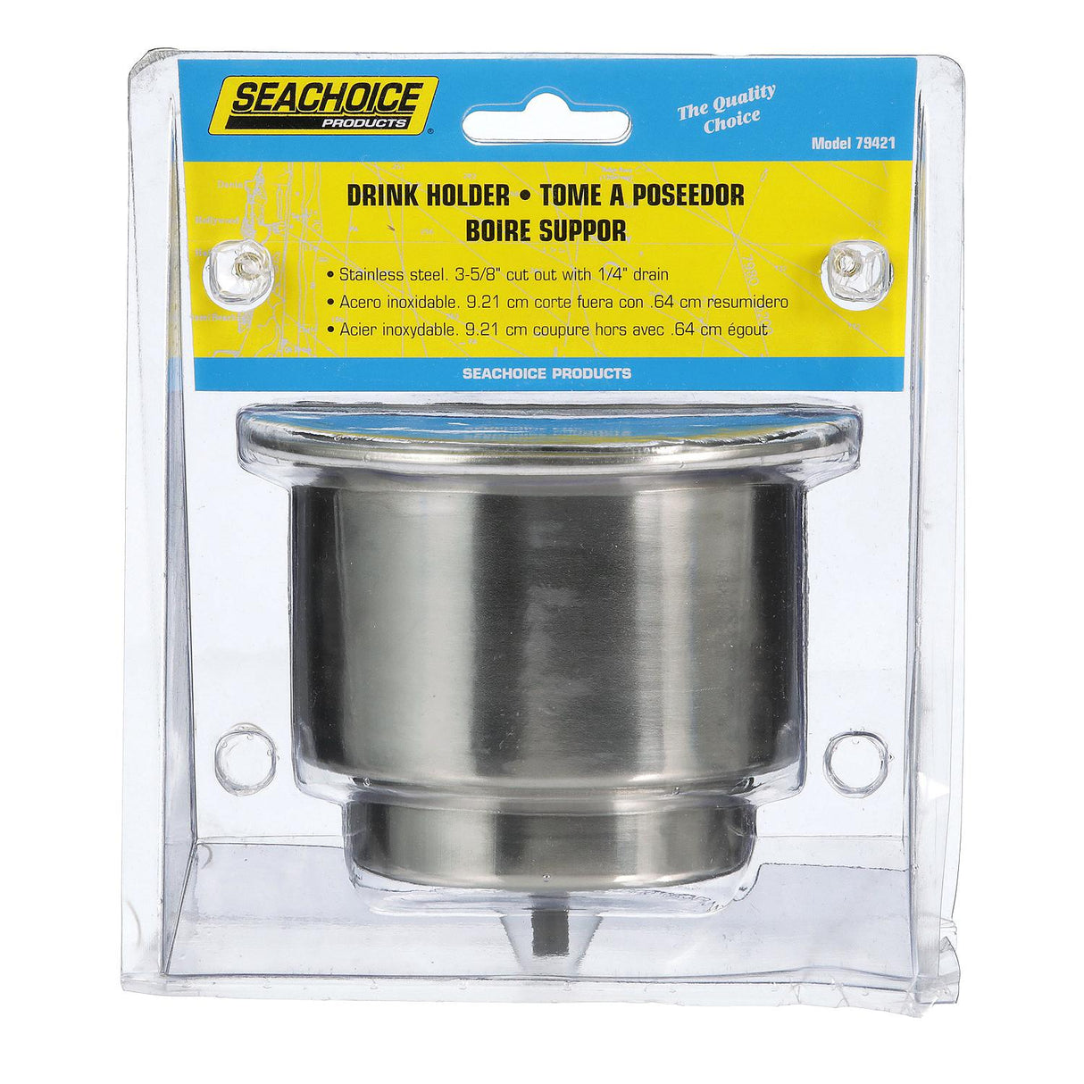Seachoice Boat Drink Holder Recessed, Stainless Steel, 3-5/8 in. Inside Diameter
