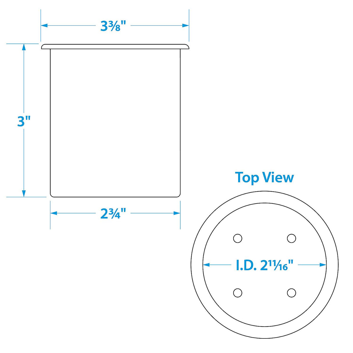 Seachoice Plastic Recessed Drink Holder, 3 in Dia. Hole, Black