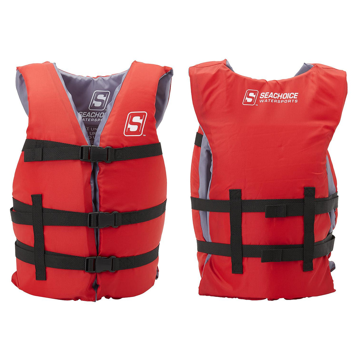 Seachoice General Purpose Life Vest, Adult L, Red, Fits Chest 30-52 in, USCG/TC Approved