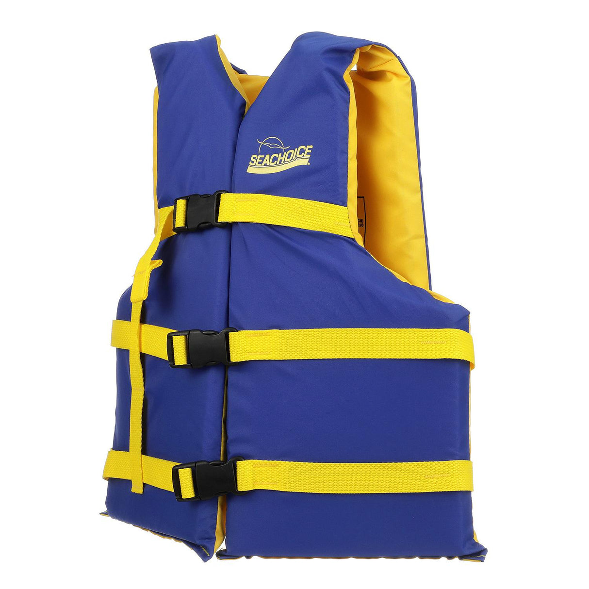 Seachoice Level 70 Life Jacket, Adjustable Boat Vest, Blue/Yellow, Universal Adult, Over 90 Lbs.