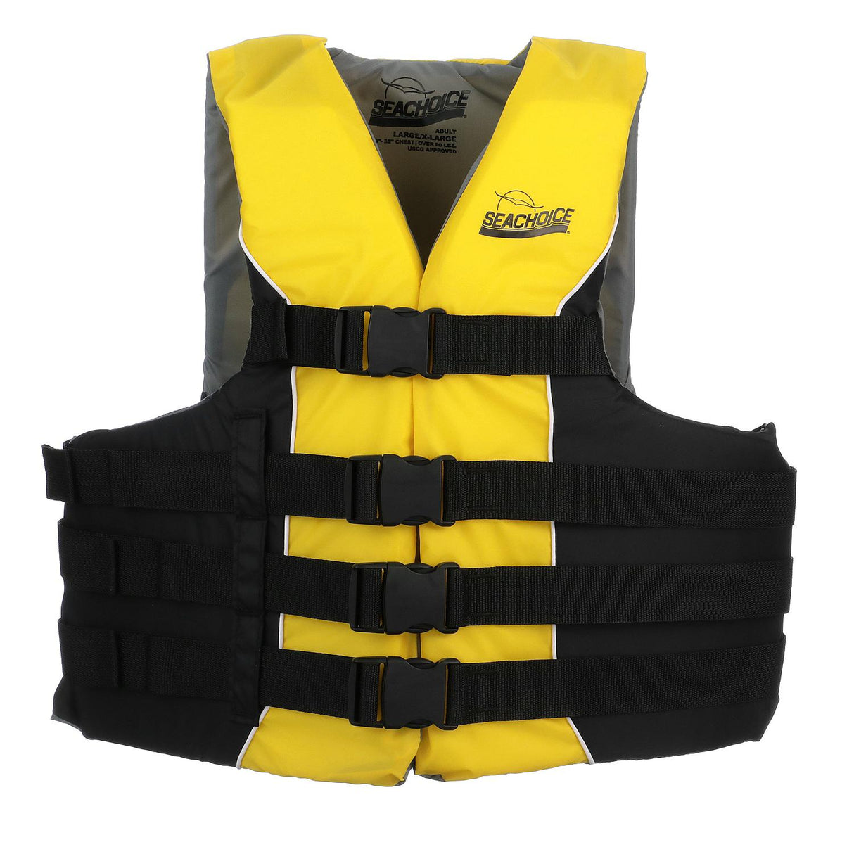 Seachoice 86420 Level 70 Life Jacket, Deluxe Adjustable 4-Belt Ski Vest, Yellow and Black, Size L/XL, 40-52 in. Chest