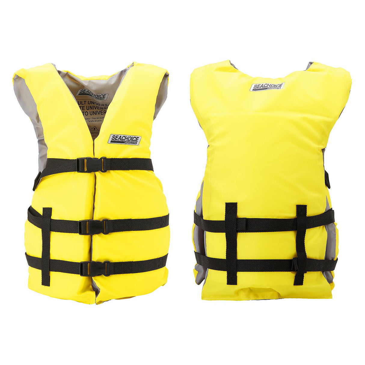 Seachoice General Purpose Life Vest, Adult L, Yellow, Fits Chest 30-52 in, USCG/TC Approved