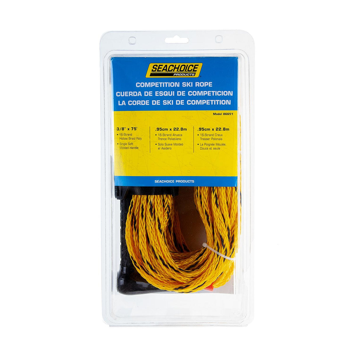 Seachoice Water Ski Rope, 75 Ft. Long, 12 In. Handle w/ Textured Rubber Grip