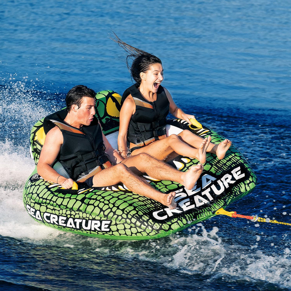 Seachoice 86903 Sea-Creature Towable Tube, Open Top Boat Tube w/ Backrests, 2 Person, 60 In. X 58 In.