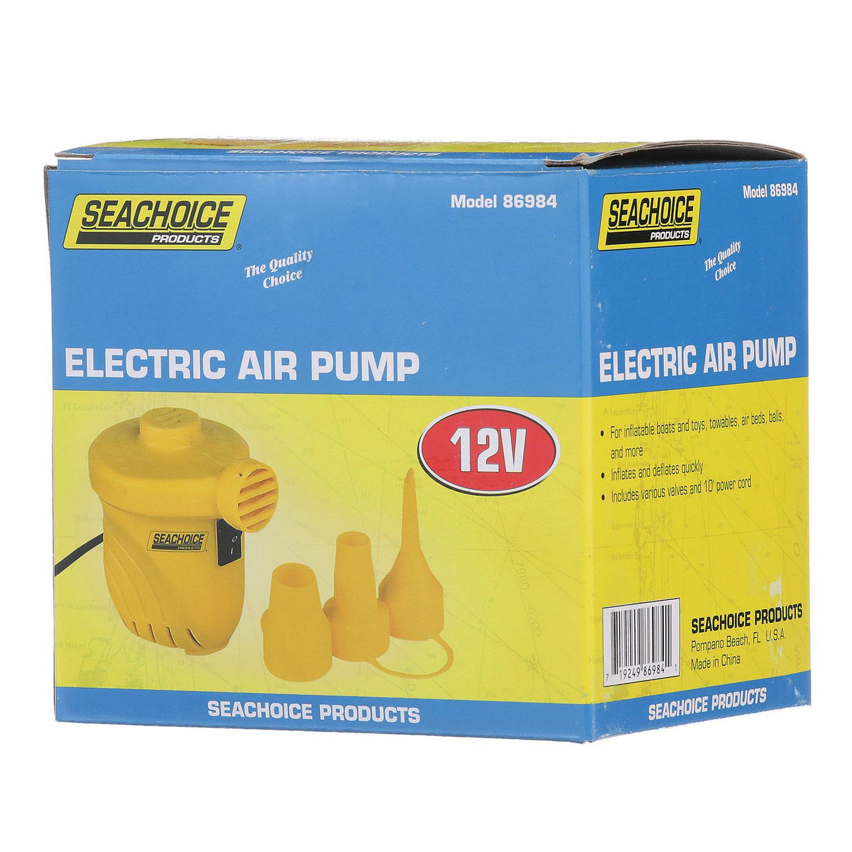 Seachoice 86984 12V Electric Air Pump, For Boating and General Inflatables, 10 Ft. Power Cord