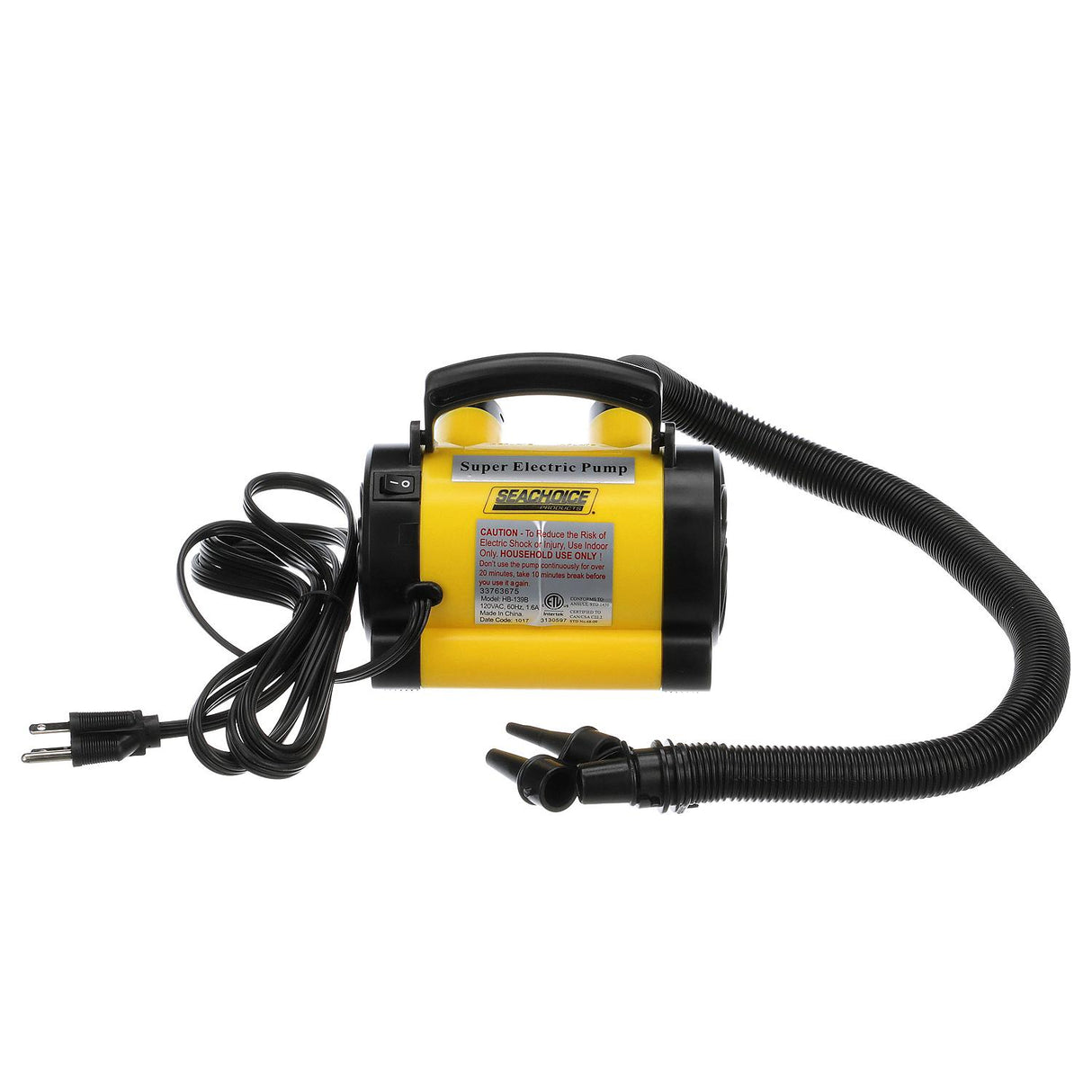 Seachoice 86986 Portable 120V Super Electric Air Pump, w/ 10-Ft. Power Cord, .78 PSI, For Boating and General Inflatables