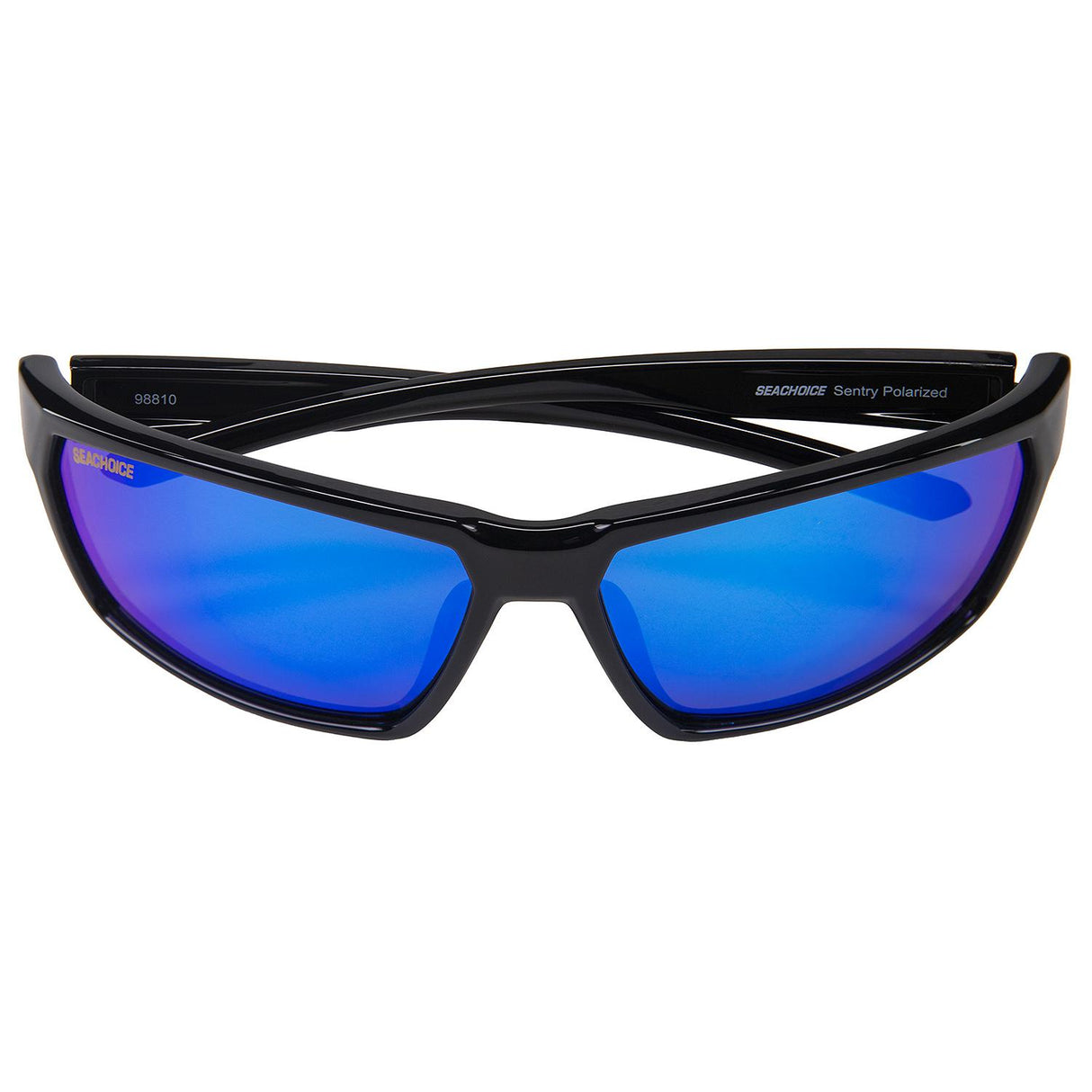 Seachoice 98810 "Sentry" Polarized Sunglasses, Frame: Shiny Black, Lens: Blue Mirror