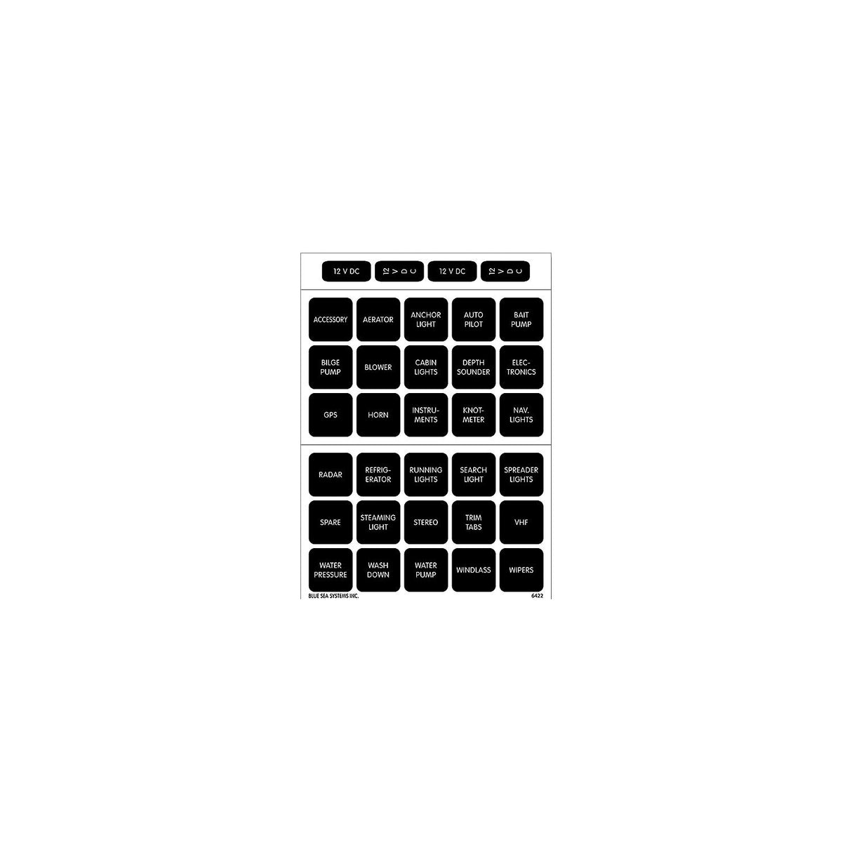 Blue Sea 4217 Waterproof Square Format Label Kit, 120 Label DC Set