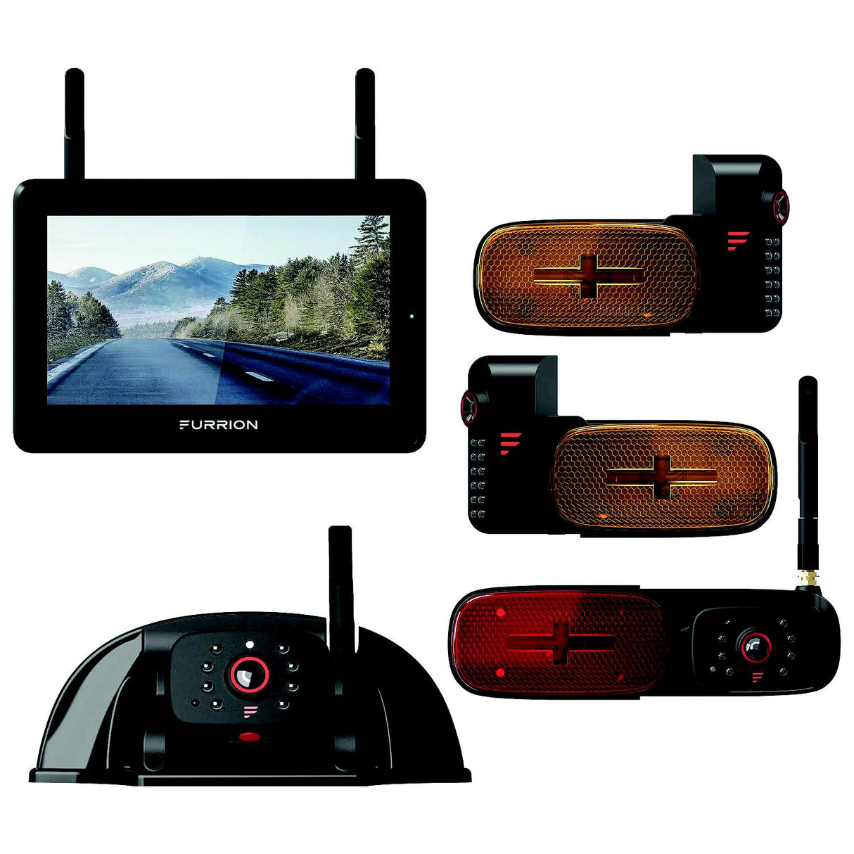 Furrion 2021124366 Vision S®+ RV Observation System - 7" Monitor, Side Cameras with LED Marker Lights, Sharkfin Camera, Rear Camera with LED Marker Light