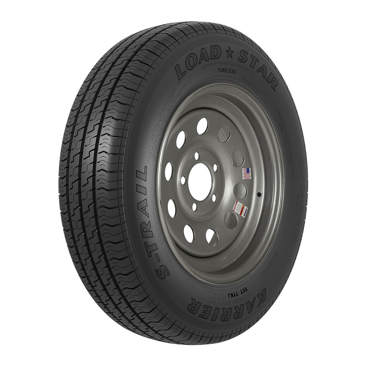 Loadstar Tires 31218HD 12" Bias and St Radial Tire and Wheel Assemblies - 5 on 4-1/2, Galvanized, 1520 lbs., 10 Ply's, ST145/R-12 KR25 Radial, Modular w/ Offset