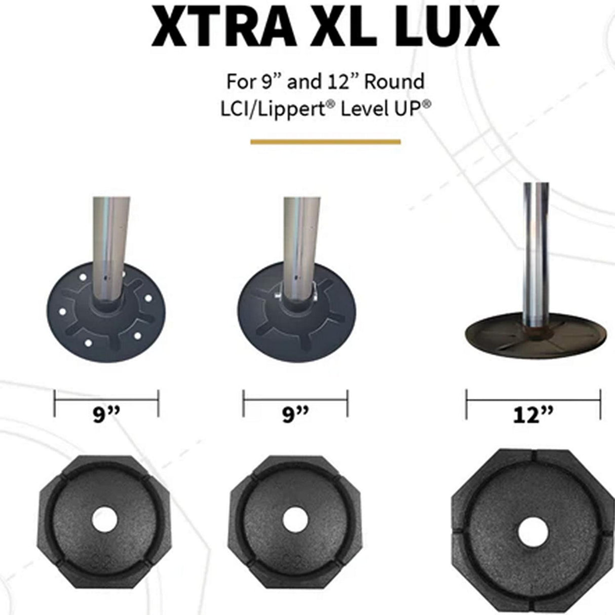 SnapPad XTRLXSP6 Permanent Jack Pad, XTRA XL LUX 9" & 12" Round, 6/pk