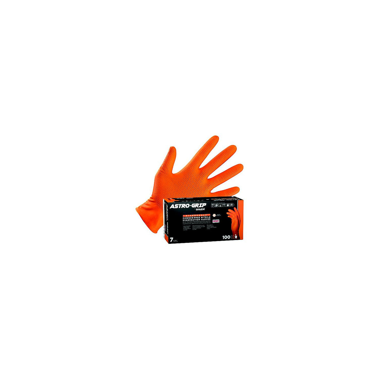 Raven Safety, 66473, Nitrile 7mil Org GLOVE L 100/bx, Nitrile, 7 mil, 9.5", Exam, Orange, 9.5 x 5.13 x 3.75