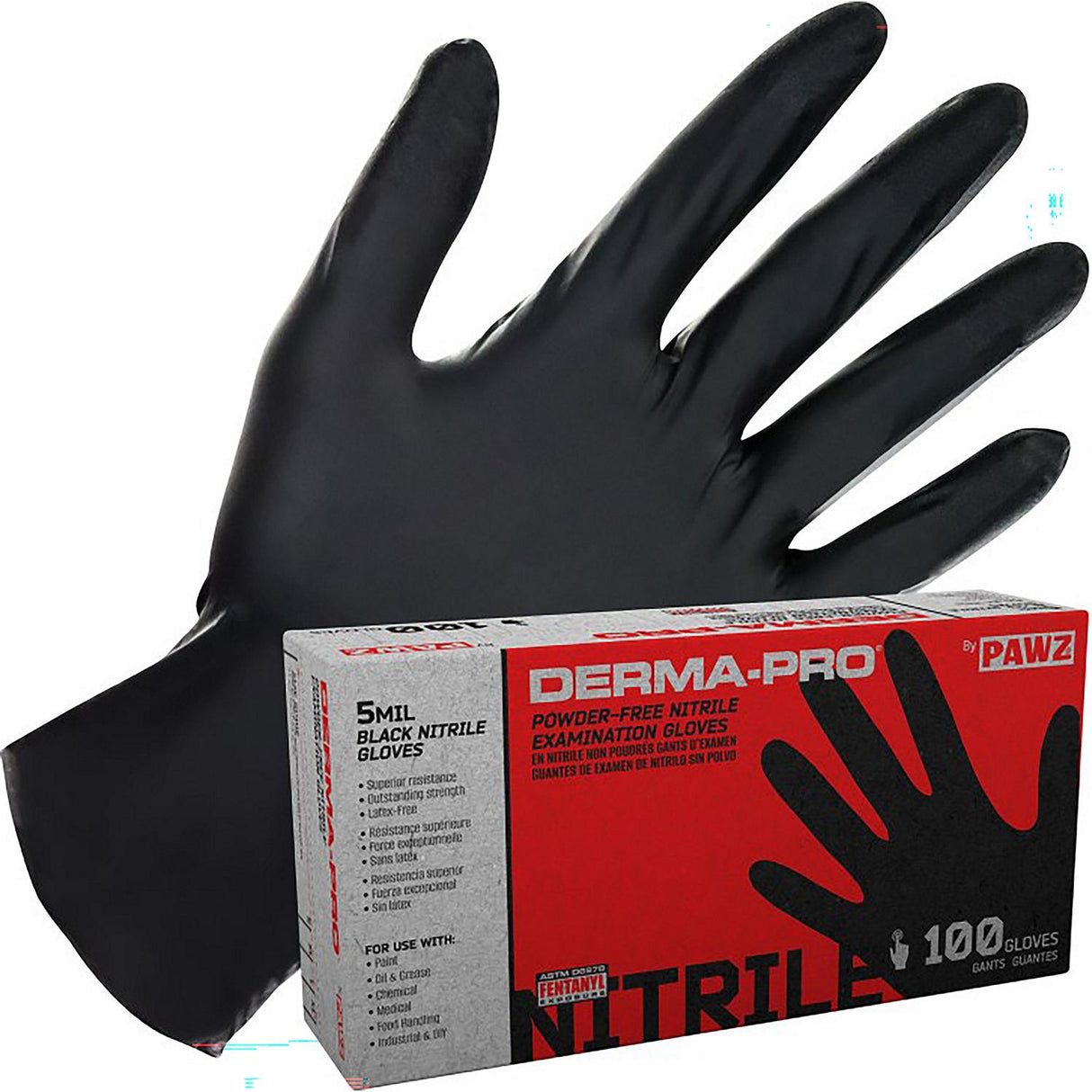 Raven Safety, 66544, Nitrile 5mil Blk GLOVE XL 100/bx, Nitrile, 4.5 mil, 9.5", Exam, Black, 9.5 x 4.75 x 2.25