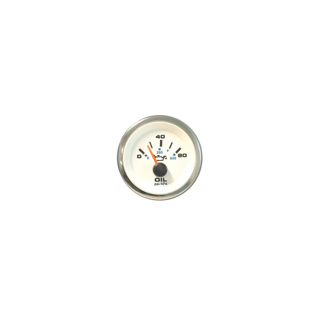 Sierra 62542P White Premier Pro Series 2" Stainless Steel 0-80 PSI Dial Range Oil Pressure Gauge & Requires "C" Sender Code