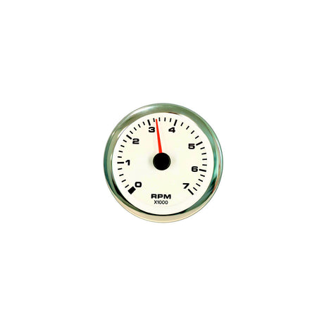 Sierra 62561P White Premier Pro Series 3" Stainless Steel Outboard & 4 Stroke Gas Engine 0-7,000 RPM Dial Range Tachometer Gauge with Outboard Alternator or Coil Sender Code
