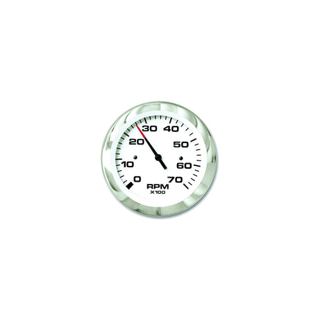 Sierra 65693P Lido Series 3" White & Stainless Steel Electric Outboard & 4 Stroke Gas Engine 0-7,000 RPM Dial Range Tachometer Gauge with Outboard Alternator or Coil Sender Code