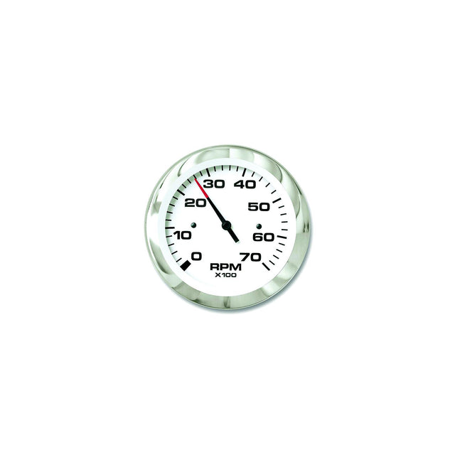 Sierra 65693P Lido Series 3" White & Stainless Steel Electric Outboard & 4 Stroke Gas Engine 0-7,000 RPM Dial Range Tachometer Gauge with Outboard Alternator or Coil Sender Code