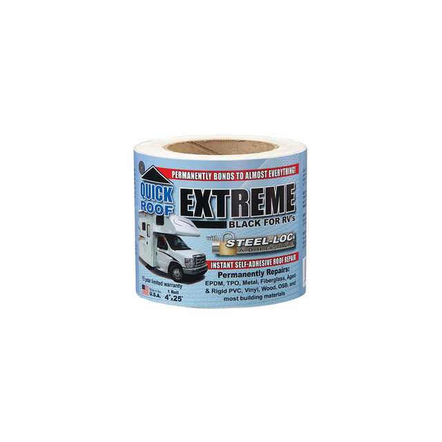 CoFair Products, Inc - Quick Roof Extreme B-UBE425 Instant Self-Adhesive Black Roof Tape for RV's, 4" x 25'