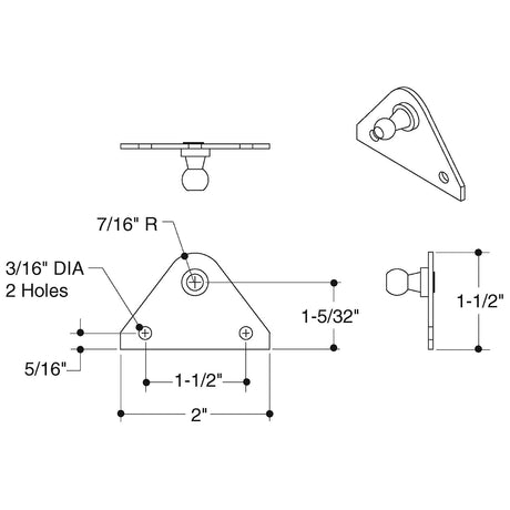 Attwood Flat Gas Spring Mounting Bracket Ball Pem Forward 2 Holes Stainless Steel