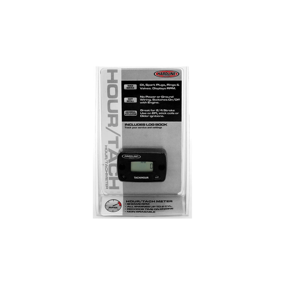 Hardline HR80612 Hour/Tach Meter 2 Cycle or Less Gas Engine, 2-1/8"L x 1-1/2"W x 5/8" H