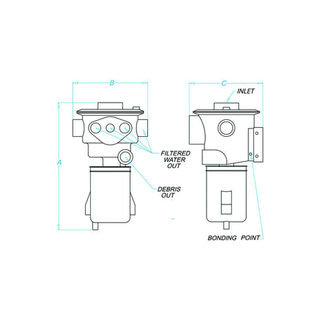 Groco 970150012 Hydromatic Self Cleaning Sea Chest and Strainer, Ports: 1/1/2" NPT A:13.2 ,B: 6.9 ,C:7.6, outlet: (1) 1/2". 2 3/4",(2) 1"
