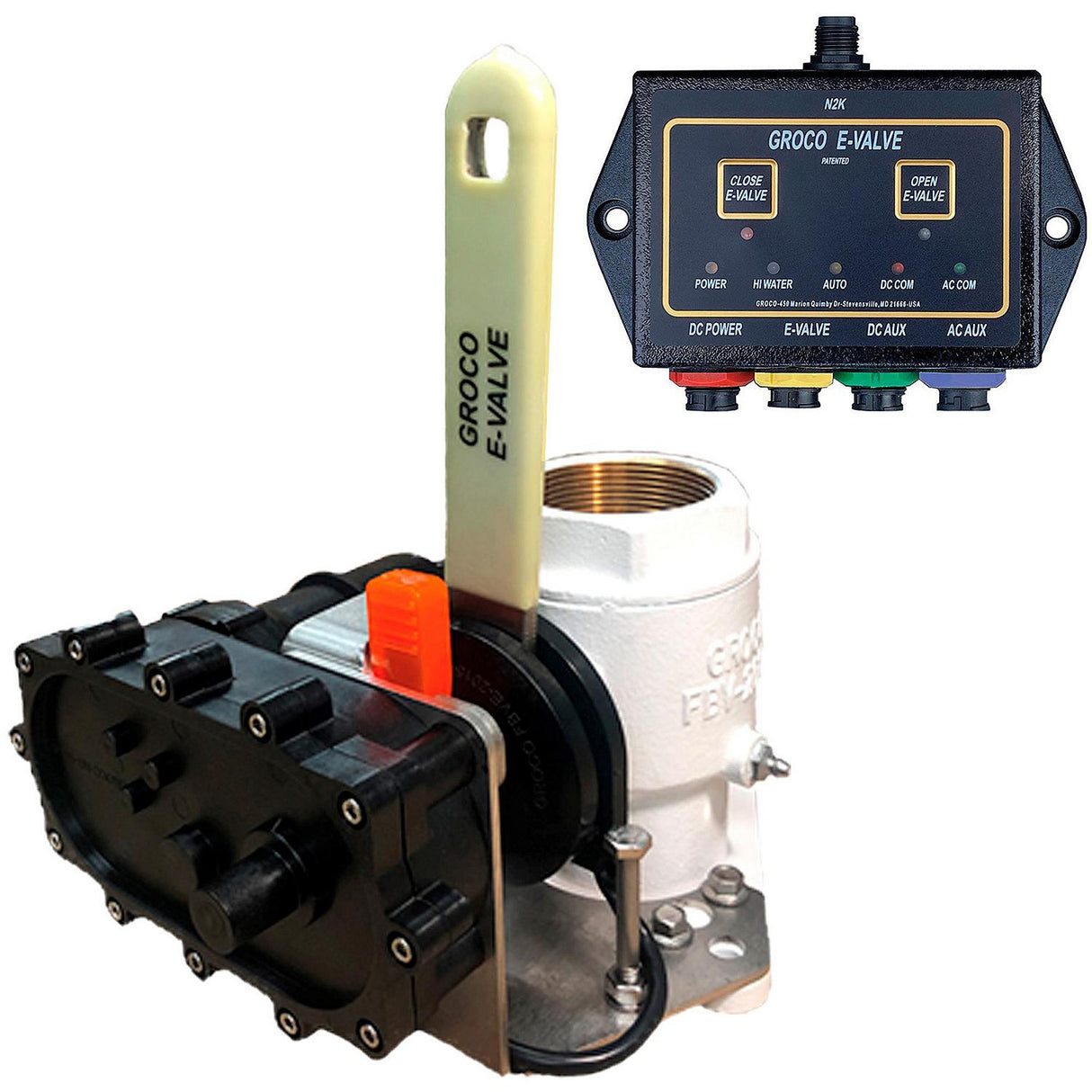 Groco FBVED200012V Motorized Bronze Seacock, 2 inch, 12V, NMEA-2000 Certified