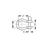 Seadog 147058 5/16" Stainless Steel Bow Shackle, Bulk, A:5/16", B:11/16", C:1-1/8", D:1-7/16"