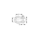 Seadog 147054 3/16" Stainless Steel Bow Shackle, Bulk, A:1/8", B: 5/16", C:1/2", D:13/16"