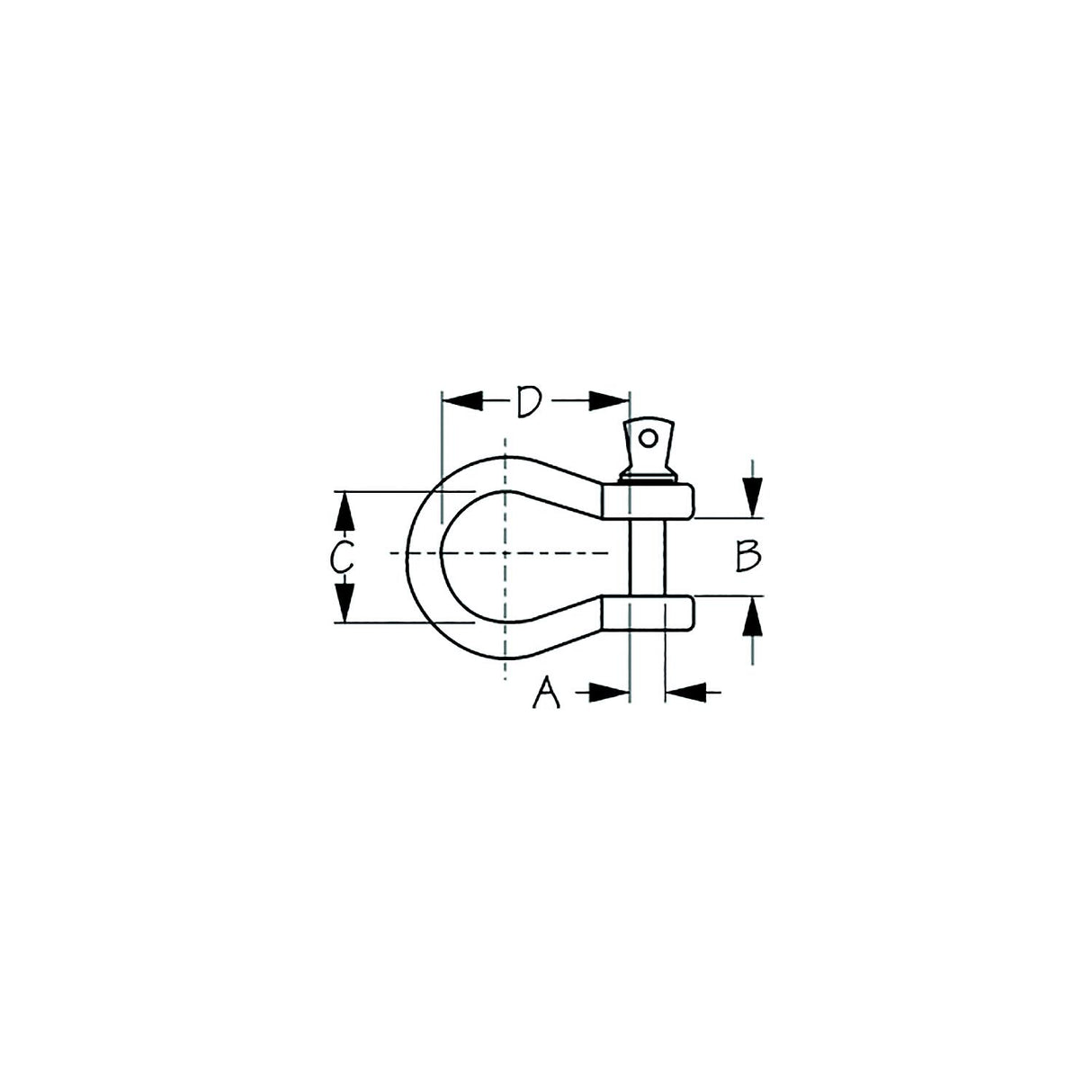 Sea-Dog 147606 Galvanized Shackle-Load Rated, , A:5/16" , B:9/16", C:13/16", D:1-1/8", Max Load: 1/2" Ton