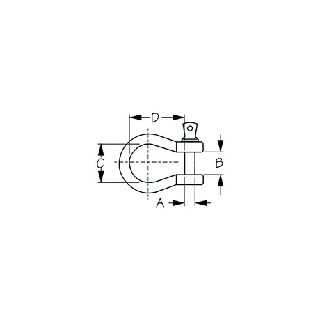 Sea-Dog 147610 Galvanized Shackle-Load Rated, , A:7/16", B:11/16", C:1", D:1-7/16", Max Load: 1 Ton