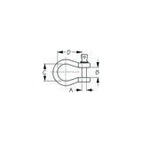 Sea-Dog 147608  Galvanized Shackle-Load Rated, A: 3/8", B:1/2", C:13/16", D:1-3/16", Max Load: 3/4 Ton
