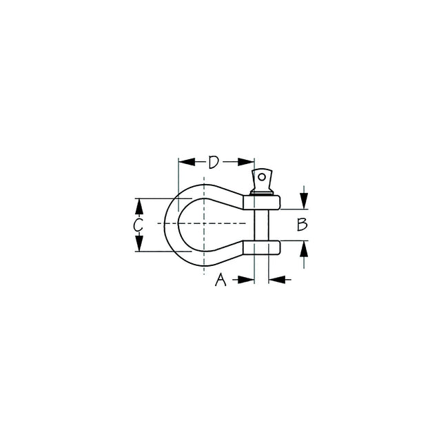 Sea-Dog 147608  Galvanized Shackle-Load Rated, A: 3/8", B:1/2", C:13/16", D:1-3/16", Max Load: 3/4 Ton