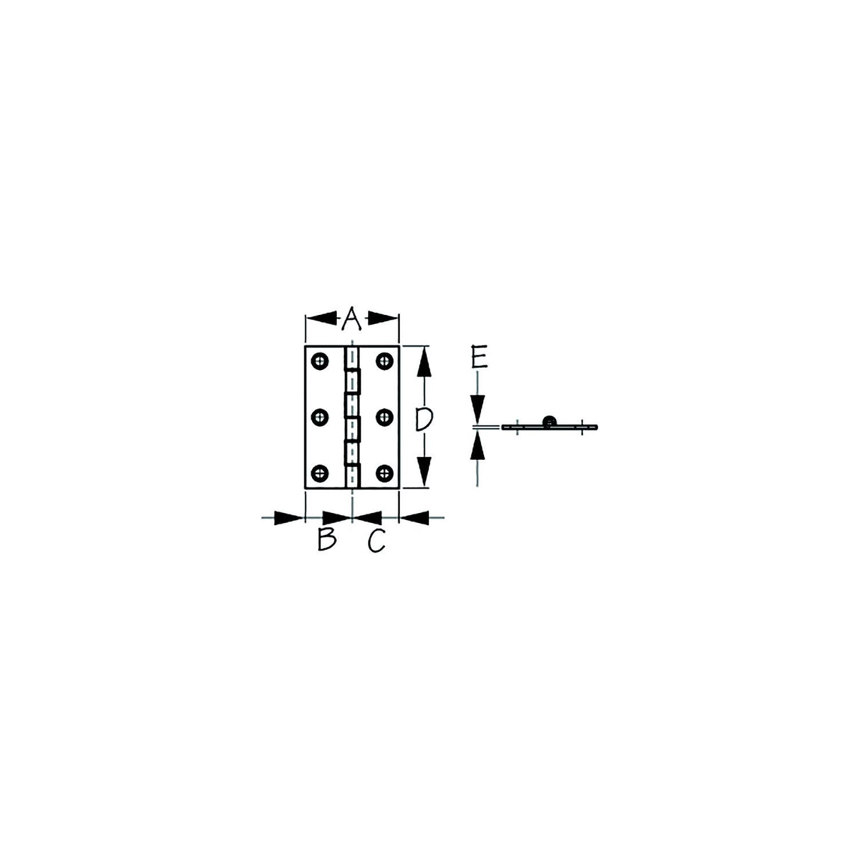 SEA-DOG 2030801 Dampening Butt Hinge, 2", 1" ,1", 3", /1/16", #8 FH, .11/.22